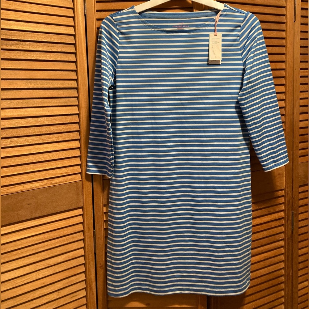 Vineyard Vines Sankaty Blue & White Striped Knit Shift Dress